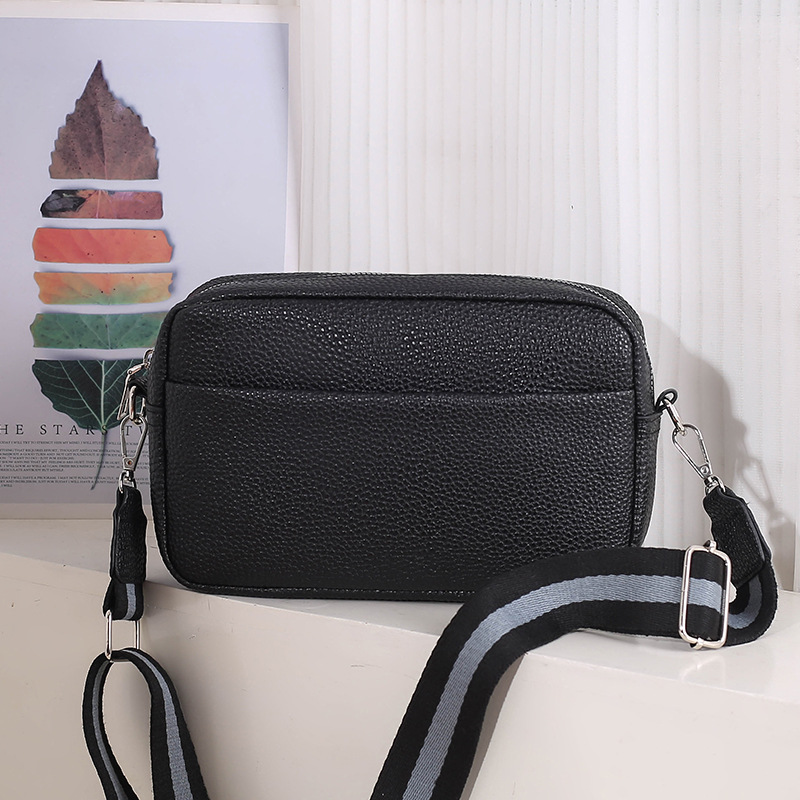 Lychee pattern women's crossbody bag niche design wide shoulder strap fashionable simple shoulder bag
